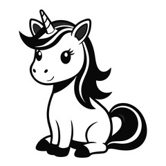 cute sitting unicorn pose line art silhouette vector illustration
