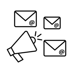 Email Marketing Icon: Vector Line Icon for Digital Communication Concepts. Email marketing icon, newsletter icon, campaign communication icon, online promotion icon, and customer outreach icon.