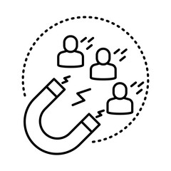 Lead Generation Icon: Vector Line Icon for Marketing and Sales Concepts. Lead generation icon, customer acquisition icon, prospecting icon, marketing leads icon, and business development icon.