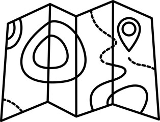 Folded map with location pin and route icon line art