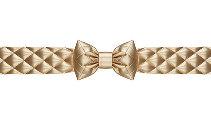 Luxury golden bow and ribbon with quilted diamond texture Isolated on Transparent Background