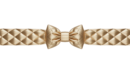 Luxury golden bow and ribbon with quilted diamond texture Isolated on Transparent Background