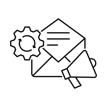 Marketing Automation Icon: Vector Line Icon for Automated Marketing Concepts. Marketing automation icon, campaign automation icon, digital workflow icon, automated email icon, and efficiency icon.