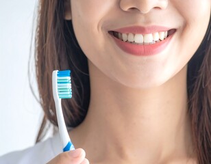 Close-up of a smiling person holding a toothbrush