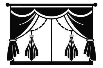 curtains hanging on cornice home decor elements line art silhouette vector illustration © Pinak