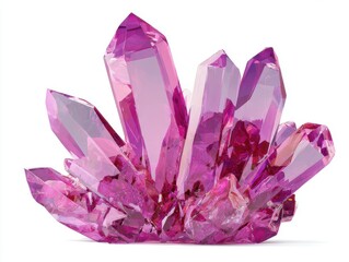 Vibrant Pink Amethyst Crystal Cluster on White Background Detailed Facets Sparkling Light Illumination