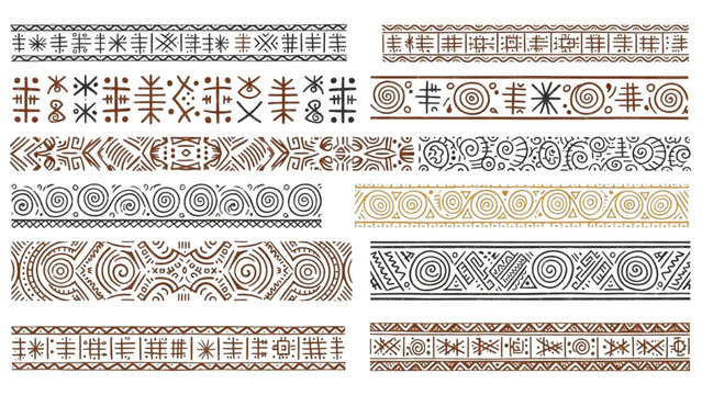 Set of Ethnic Ornamental Borders and Frames with Tribal Patterns