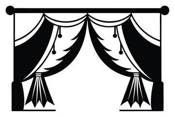 curtains hanging on cornice home decor elements line art silhouette vector illustration © Pinak