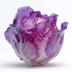 Obraz premium Vibrant Purple Glass Sculpture Resembling Cabbage With Intricate White Veining and Iridescent Sheen