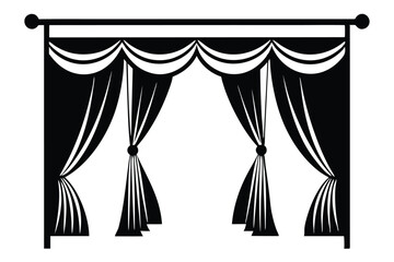 curtains hanging on cornice home decor elements line art silhouette vector illustration © Pinak