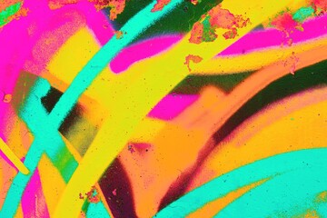 Bright abstract graffiti in neon pink, orange, turquoise. Y2K, 90s urban style with bold colors. Posters, digital art, modern 90s, 2000s, Y2K creative banner, street visuals.