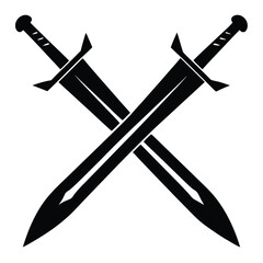crossed swords line art silhouette vector illustration
