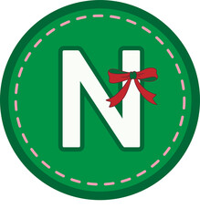 Christmas green round tag with capital letters