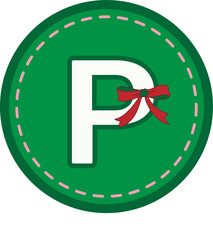 Christmas green round tag with capital letters