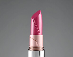 Close-up of a pink lipstick against a gray background