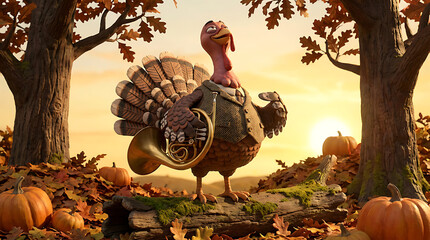 Cute Thanksgiving Turkey Music Performance Illustration