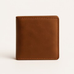 Closed slim brown leather wallet centered on white background showing clean stitching and texture minimal everyday finance accessory for product mockup