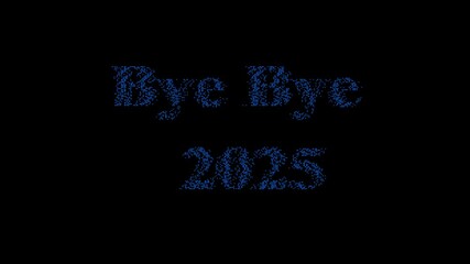 Blue pixelated text on black background saying bye bye 2025