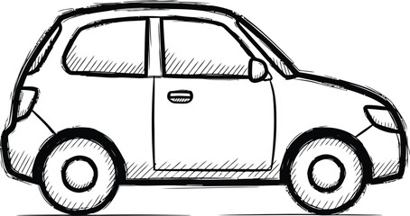 Fototapeta premium A simple black and white line drawing of a small car on a plain background