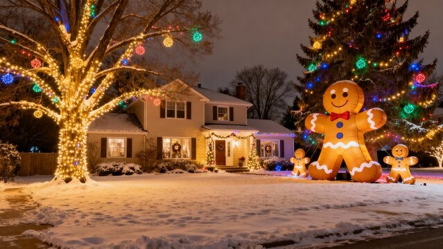 Holiday decoration outside beautiful home lawn winter inflatable display