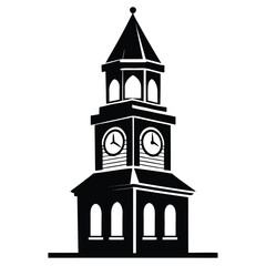 clock tower line art silhouette vector illustration