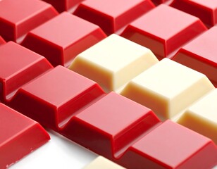 Close-up of alternating red and cream-colored geometric blocks