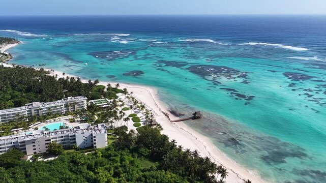 Playa Blanca Beach At Punta Cana In La Altagracia Dominican Republic. Paradisiac Landscape. Beachfront Resorts. Travel Destinations. Playa Blanca Beach In Punta Cana Dominican Republic. 