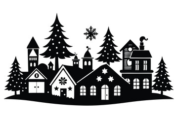 Fototapeta premium christmas village line art silhouette vector illustration