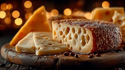 Selection cheese blocks slices wooden board illustrator