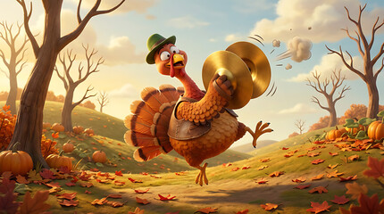 Cute Thanksgiving Turkey Music Performance Illustration