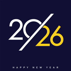 Happy New Year 2026 Creative Minimalist Yellow Typography Poster Design. Vector