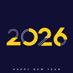 Happy New Year 2026 Creative Minimalist Yellow Typography Poster Design. Vector