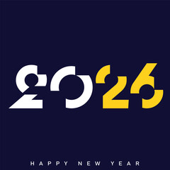 Happy New Year 2026 Creative Minimalist Yellow Typography Poster Design. Vector