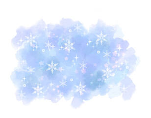 Soft Watercolor Winter Background with Snowflakes and Sparkles