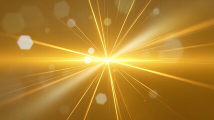 Radiant Golden Light Burst with Hexagonal Flares. Abstract Illumination for Energy, Celebration, Cosmic Inspiration, Lens Flare Effects, and Dynamic Backgrounds in Artistic or Scientific Design.