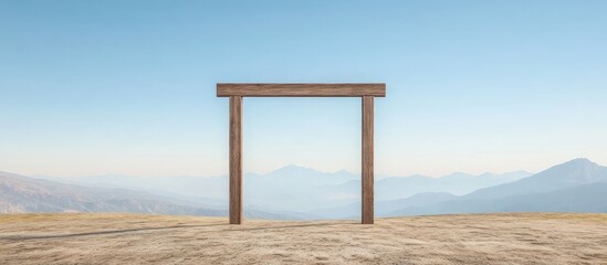 Wooden archway overlooking mountain landscape