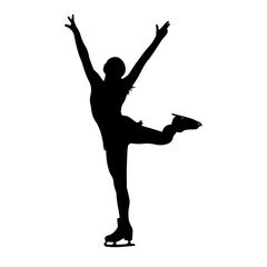 Silhouette of figure skater performing graceful pose.