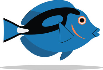 Obraz premium Colorful tropical marine fish with vibrant blue and black markings, stylized illustration isolated on light background, aquatic life, underwater habitat, marine biodiversity, ocean exploration, tropic