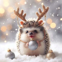 A tiny hedgehog with christmas lights