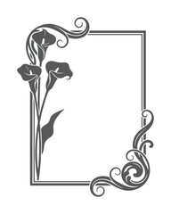 Elegant Frame with Calla Lilies Design Corner Accents Gray Square Border