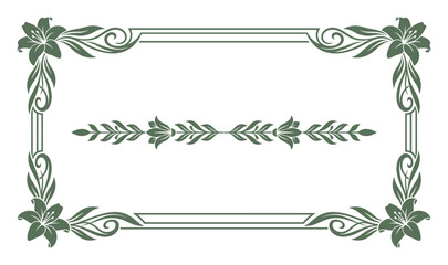 Elegant Green Floral Frame with Lily Accents and Decorative Divider