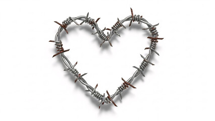 Conceptual Heart Shape Made from Rusty Barbed Wire, Symbolizing Pain, Hardship, or Complicated Love.