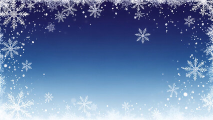 Beautiful Winter Background with Falling Snowflakes and Icy Border on a Blue Gradient, Perfect for Festive Designs.