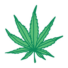 Hand drawn cannabis leaf Medicine marijuana Hemp leaves clipart in doodle style Single element for print, web, design, decor