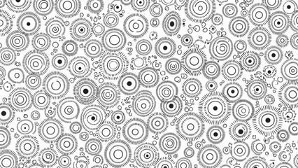 Abstract Seamless Pattern of Concentric Circles and Swirls in Black and White