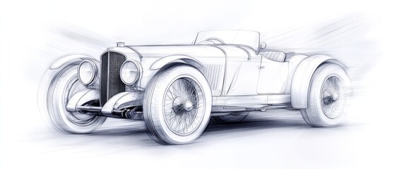 Vintage classic car sketch illustration