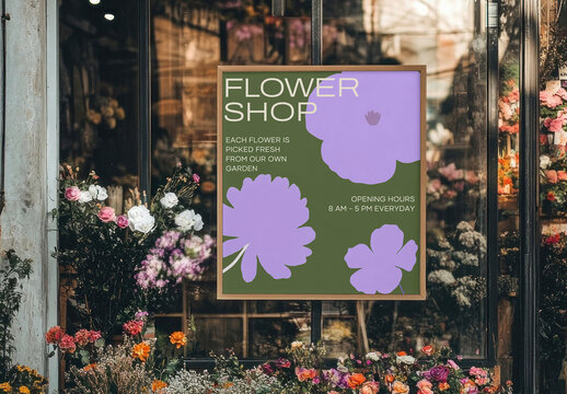 Charming Floral Shopfront Poster Mockup Display PSD