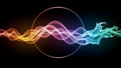 Vibrant multicolored waveform with oval frame on black background