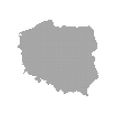 dotted halftone black silhouette of poland map isolated. poland country map for travel and presentation. poland halftones map vector illustration.  world maps circle. global map.