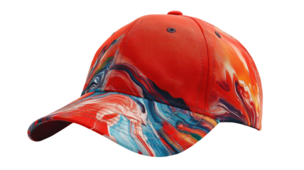 Red baseball cap classic casual headwear adjustable visor cotton fabric fashion accessory studio photography isolated on white background